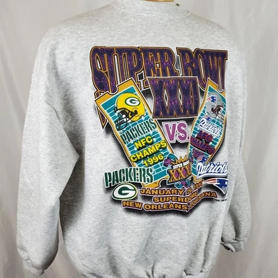 Sudadera Vintage Logo 7 Super Bowl 31 Packers vs Patriots Adulto XXL Gris NFL Foto 1 de 4