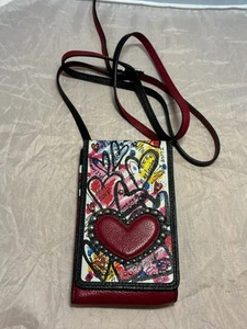 Brighton The Art Of Love Leather Cross Body Phone Organizer Bag/Purse Red Hearts - Picture 1 of 12