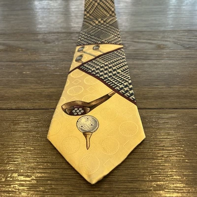 Corbata de seda deportiva Evan Picone para hombre diseño de pelota y club de golf azul dorado hecha en EE. UU. Foto 1 de 4