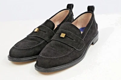 Stuart Weitzman Loafer Shoes Black Suede Gold Accents Size 10 M - Image 1 of 4