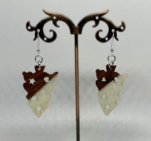 Cream Upside Down Christmas Tree Earrings Xmas Gift Wood Resin Unusual Fun Eco - Picture 1 of 4