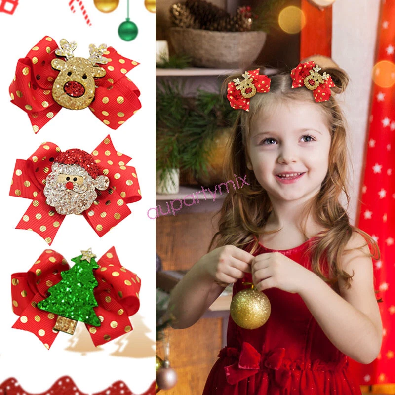 Cute Bling Bling Girls Hair Clips Christmas tree Santa Elk Bow Barrette hairpin - image 1 of 4