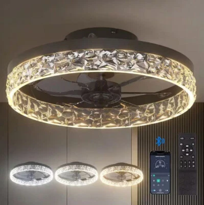 16 in. Indoor Black LED Integrated Crystal Ceiling Fan with Light and Remote - Image 1 of 3