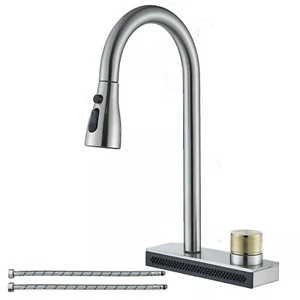 Brushed Kitchen Sink Faucet Flying Rain Pull Down Sprayer Swivel Deck Mixer Tap - Picture 1 of 9
