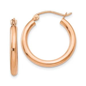10K Solid Rose Gold 2.5mm Round Medium Hoop Earrings - Picture 1 of 5