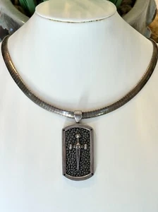 Sterling Silver Masonic Knights Templar Sword Dog Tag Pendant Necklace Chain 45g - Picture 1 of 14