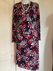 Per Una  Stretchy Wiggle Dress Navy Red Floral Ruched Size 6 8