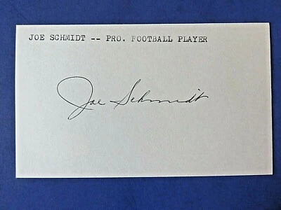 JOE SCHMIDT SIGNED 3x5 INDEX CARD Detroit Lions FOOTBALL ~ JSA COA - Image 1 of 2