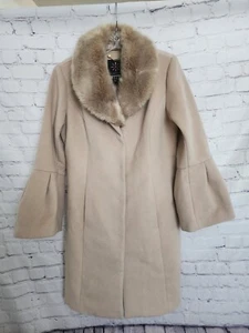 Isaac Mizrahi Live Women's Beige Knee Length Coat Size 6 - Picture 1 of 11