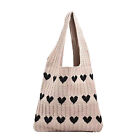 Hand Crocheted Tote Bag Cute Knit Shoulder Bag With Heart-shaped Pattern