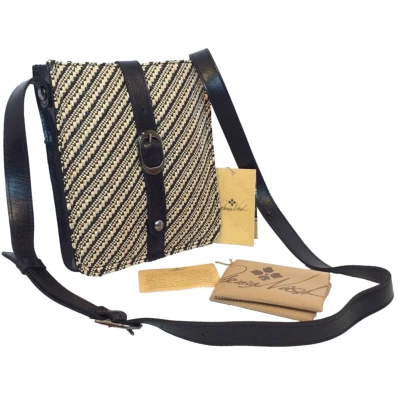 Bolso Bandolera Patricia Nash Cuero Rafia Venezia Negro Tostado Boho Viaje NUEVO Foto 1 de 4