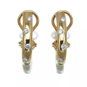 TIFFANY & Co. Etoile 18K Gold .18ct Diamond Clip-On Hoop Earrings - Picture 1 of 6