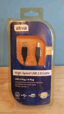 Ativa High Speed USB 2.0 Cable 10 Ft. A Plug / B Plug Printers Hubs 480 Mbps - Image 1 of 2