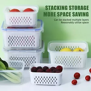 Fruit Veg Storage Containers Drain Basket For Fridge With Lids & Colanders - Picture 1 of 14
