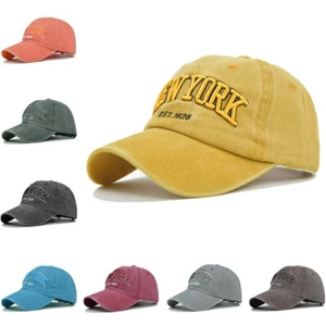 Distressed New York Baseball Cap Washed Adjustable Men Women Sun Hat Embroidered - Picture 1 of 22