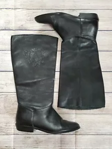 WESTIES BLACK LEATHER KNEE EMBLEM BOOTS SZ 7M WOMEN'S - Picture 1 of 9