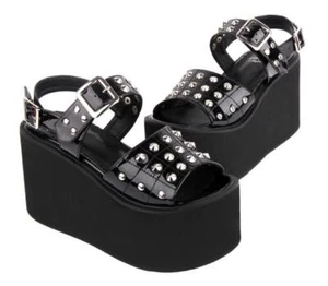 Womens Fashion Punk Lolita Peep Toe Rivet Sandals Chunky High Heels Platform - Picture 1 of 8