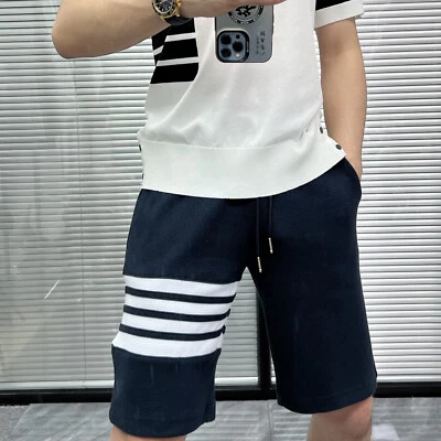 Pantalones Cortos Deportivos Thom Browne Verano Clásicos Cuatro Barras Rayas Retro Algodón Foto 1 de 4