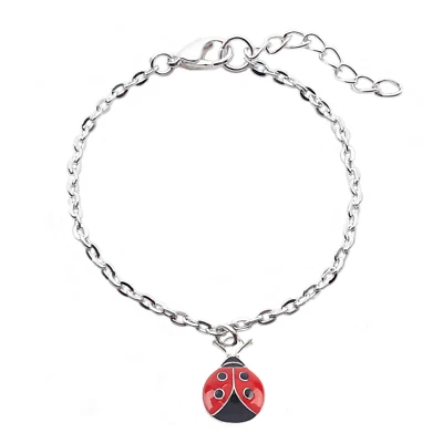 Bracciale Coccinella rossa con ciondolo Argento Portafortuna a catena Uomo Donna - Immagine 1 di 4