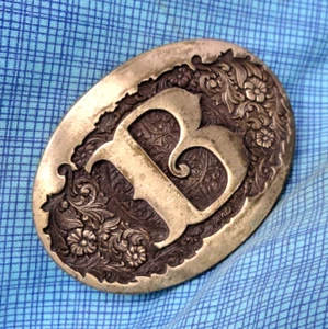 B Dress Belt Buckle Western Initial B Monogram Brass Award Design Medals .GMP198 - Picture 1 of 10