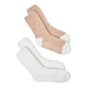 Dearfoams Cozy Comfort GRÖSSE 4-10 Damen 2er-Pack Crew-Socken Schuh rutschfest BEIGE - Bild 1 von 6