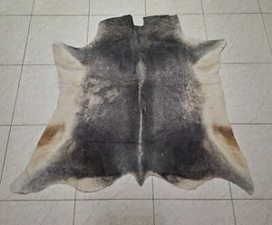 Grey Cowhide Rug Real Natural Hair On Cow Skin Hide Rugs Gray 4.2 x 4.5ft - Picture 1 of 3