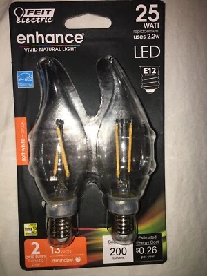 LED Candle Base 2PackFeit Electric BPCFC25/927CA/FIL/2 25W Dimmable 200 Lumens - Image 1 of 4