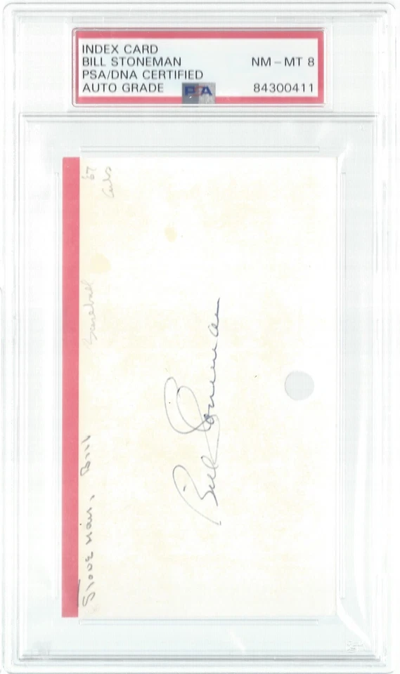 BILL STONEMAN, 1969, 1972 NO-HITTER MONTREAL EXPOS, INDEX, PSA/DNA NM-MT 8 - Image 1 of 1