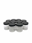 10 x Round 250ml Plastic Storage Jars Kitchen/Garage Organisation & Black Lids