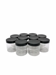 10 x Round 250ml Plastic Storage Jars Kitchen/Garage Organisation & Black Lids - Picture 1 of 6