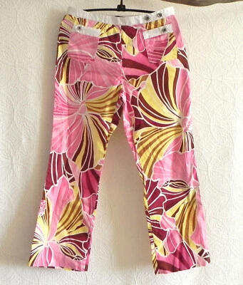 Pantalones capri/cortos Etcetera lino/algodón florales cremallera lateral bolsillos delanteros talla 4 Foto 1 de 4