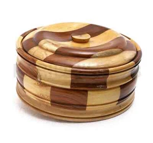 Handmade Wood Chapati Box Roti Dabba with Lid | Wooden Hot Pot Roti Container - Picture 1 of 4