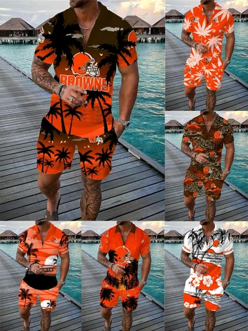 Cleveland Browns 2 Pieces Outfits 1/4 Zip Collared Tops Summer Board Shorts Set Cover