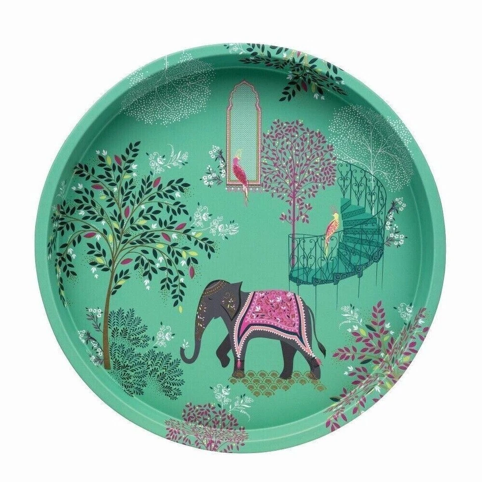 Sara Miller India Serving Tray Elephant Print Deepwell Round Shape Metal 30cm - Image 1 of 1
