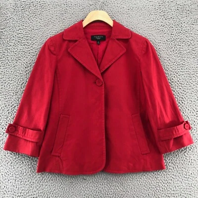 Talbots Blazer Womens 2 Petite Red Button Up 3/4 Sleeve Pockets Canvas Career - Image 1 of 4