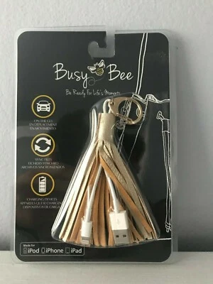 Busy Bee Leather Tassel Key Chain, USB Charger for Apple Device, Multiple Colors - Image 1 of 4