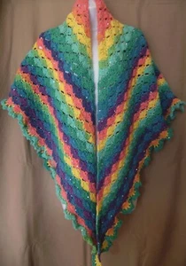 COLORFUL HANDMADE CROCHETED MULTI COLOR SEQUIN SHAWL WRAP SMALL PETITE - Picture 1 of 3