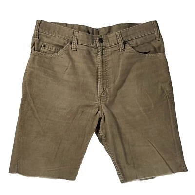 Vintage Levis Corduroy Shorts 517 Tan Cut Off Mens 34 White Tab Talon Zipper 80s - Image 1 of 4