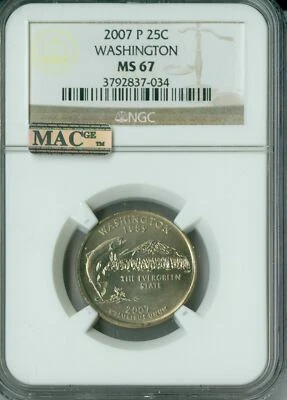 2007 P QUARTER WAS HINTING NGC MS67 PQ MAC FINEST BUSINESS STRIKE SPOTLESS * - Image 1 of 4