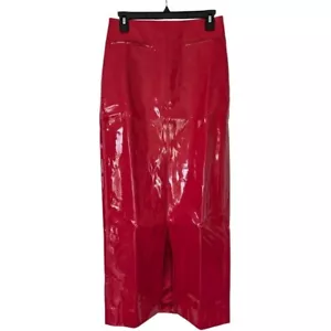 Christopher John Rogers X J. Crew Front Slit Skirt Red Vinyl Sz 4 NWT $268 CF078 - Picture 1 of 7
