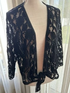 Soft Surroundings Plus Black Sheer Lace Open Cardigan Sweater Duster Size 2X - Picture 1 of 9