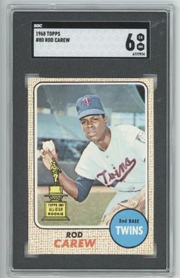 Rod Carew 1968 Topps Rod Carew #80 SGC 6 Minnesota Twins RC Baseball ROOKIE - Image 1 of 2