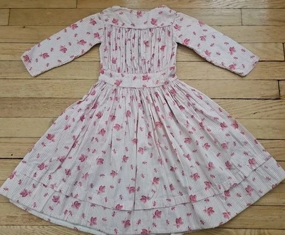 Antiguo Vestido Victoriano Infantil Rosa Rayas Hoja Y Estampado Floral Algodón Foto 1 de 4