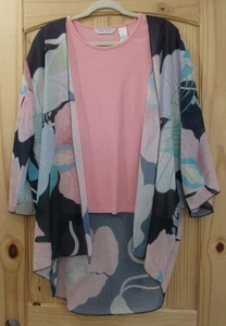 Drapers & Damons Shirt Womens Large Pink Go Casual Kimono Cardigan Floral Top - Picture 1 of 15