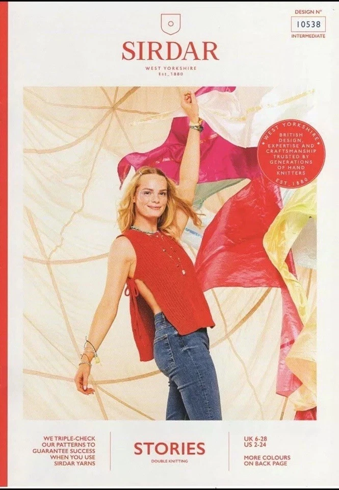 10538 Ladies DK Tie-Side Top Knitting Pattern Hayfield / Sirdar