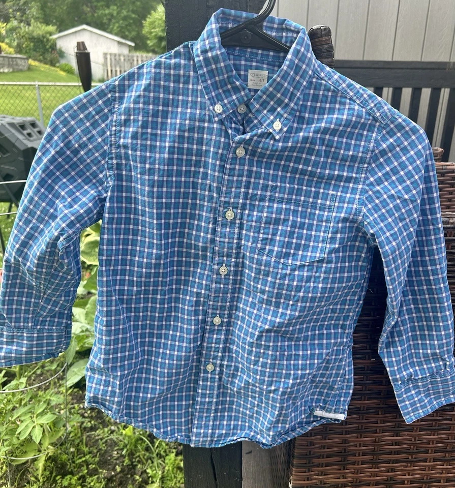 Niños Crewcuts manga larga abotonada. Azul y morado. Talla 6-7 Foto 1 de 2