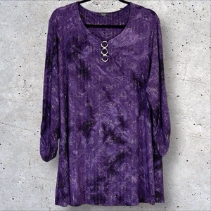Cocomo Woman Popover Tunic Blouse Purple With Metallic Silver Dots Sz 2X Mature - Picture 1 of 7