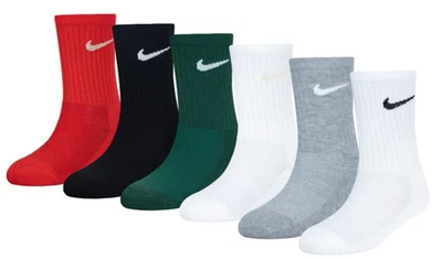6 Pack Nike Jordan CREW Socks BOYS GIRL SHOE Size 10C-3Y OR 7C-10C BLACK RED $24 - Image 1 of 4