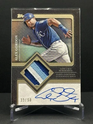 Actualización Topps 2025 Alex Gordon parche tricolor automático/50 Kansas City Royals Foto 1 de 4