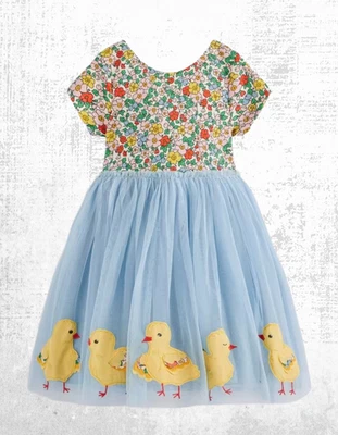 Ex Mini Boden Girl's Short Sleeve Ami Applique Tulle Dress, Apple Blossm RRP £49 - Image 1 of 4